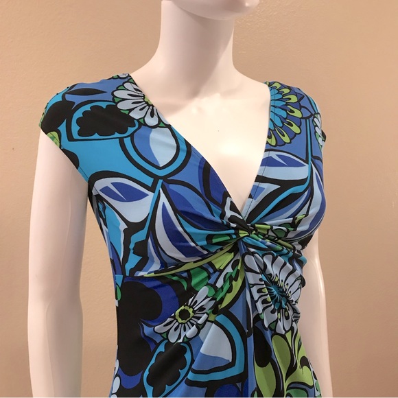 Lizzatti Short Sleeve Dress Womens Size Small 4 6 Blue Green Mid Length Stretch - Picture 2 of 16